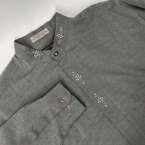 VTG 90s Y2K MOSA for Men Gray Mandarin Collar Embellished Button Down Shirt L